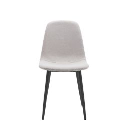Pack de 4 Sillas con Estructura Tapizada en Tela Beige Claro, Patas Metálicas con Acabado Negro, Medidas 44x53x86 cm