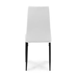 Pack de 4 Sillas Tapizadas en Tela Polipiel Blanca con Costuras Acolchadas, Patas Metálicas en Color Negro, Medidas 43x56x96 cm