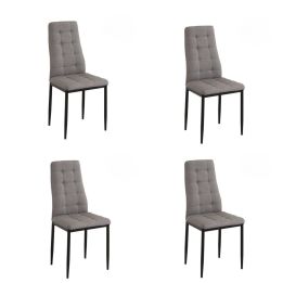 Pack de 4 Sillas Tapizadas en Tela Polipiel Gris con Costuras Acolchadas, Patas Metálicas en Color Negro, Medidas 43x56x96 cm