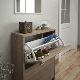 Zapatero Recibidor Roble – Mueble Auxiliar Estrecho con 2 Puertas | Capacidad 12 Pares | 81,6 x 60 x 25 cm