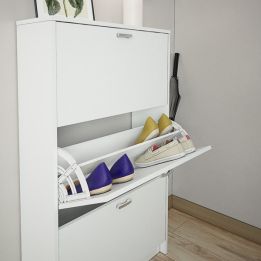 Zapatero Compacto Blanco – Mueble con 3 Puertas y Doble Profundidad | MDF con Acabado Melamina | 70 x 25 x 120 cm