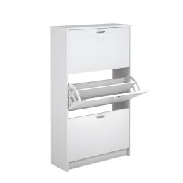 Zapatero Compacto Blanco – Mueble con 3 Puertas y Doble Profundidad | MDF con Acabado Melamina | 70 x 25 x 120 cm