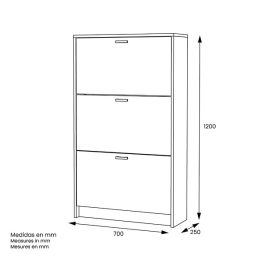 Zapatero Compacto Blanco – Mueble con 3 Puertas y Doble Profundidad | MDF con Acabado Melamina | 70 x 25 x 120 cm
