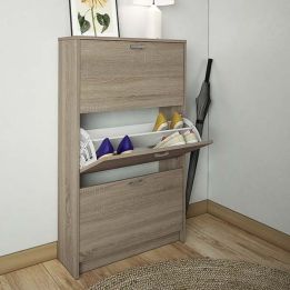 Zapatero Compacto Roble – Mueble con 3 Puertas y Doble Profundidad | MDF con Acabado Melamina | 70 x 25 x 120 cm