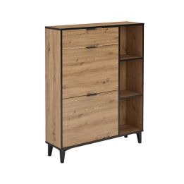 Mueble Zapatero de Entrada – 2 Puertas y 1 Cajón | Color Roble/Pizarra | 110 x 90 x 24,5 cm