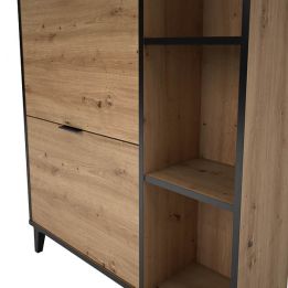 Mueble Zapatero de Entrada – 2 Puertas y 1 Cajón | Color Roble/Pizarra | 110 x 90 x 24,5 cm