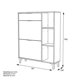 Mueble Zapatero de Entrada – 2 Puertas y 1 Cajón | Color Roble/Pizarra | 110 x 90 x 24,5 cm