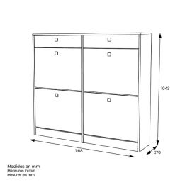 Mueble Zapatero con 4 Puertas y 2 Cajones | Acabado Blanco/Textil | 116,8 x 104,3 x 27 cm