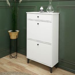 Mueble Zapatero Blanco con 2 Puertas y 1 Cajón | 61,1 x 110 x 25 cm