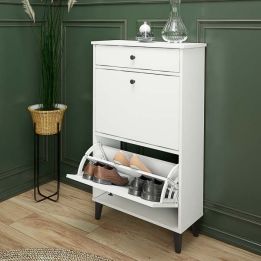 Mueble Zapatero Blanco con 2 Puertas y 1 Cajón | 61,1 x 110 x 25 cm