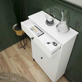 Mueble Zapatero Blanco con 2 Puertas y 1 Cajón | 61,1 x 110 x 25 cm