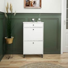 Mueble Zapatero Blanco con 2 Puertas y 1 Cajón | 61,1 x 110 x 25 cm