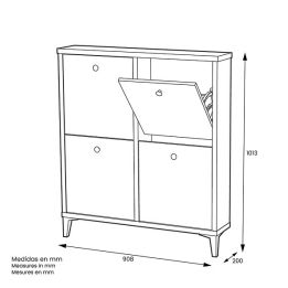 Zapatero de Melamina con 4 Puertas | Capacidad 8 Pares | 101 x 90 x 20 cm
