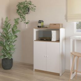 Mueble Auxiliar para Microondas | Color Blanco y Roble | 124 x 80 x 40 cm (alto x ancho x fondo)