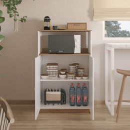 Mueble Auxiliar para Microondas | Color Blanco y Roble | 124 x 80 x 40 cm (alto x ancho x fondo)