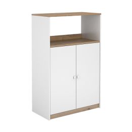 Mueble Auxiliar para Microondas | Color Blanco y Roble | 124 x 80 x 40 cm (alto x ancho x fondo)