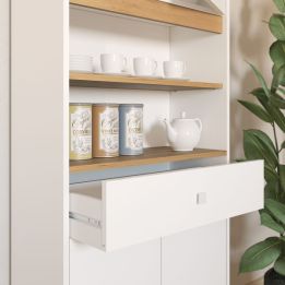 Armario Multiusos Tipo Buffet con 4 Puertas – Acabado Blanco y Roble – 180 x 67 x 29 cm (alto x ancho x fondo)