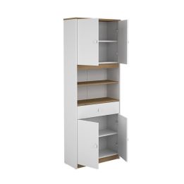 Armario Multiusos Tipo Buffet con 4 Puertas – Acabado Blanco y Roble – 180 x 67 x 29 cm (alto x ancho x fondo)
