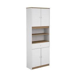 Armario Multiusos Tipo Buffet con 4 Puertas – Acabado Blanco y Roble – 180 x 67 x 29 cm (alto x ancho x fondo)