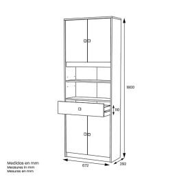 Armario Multiusos Tipo Buffet con 4 Puertas – Acabado Blanco y Roble – 180 x 67 x 29 cm (alto x ancho x fondo)