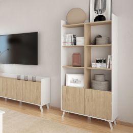 Estantería Decorativa, Librería, Separador Ambientes, Acabado en Roble y Blanco,171 cm (Al) x 80 cm (Anc) x 33,5 cm (Fon)