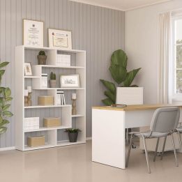 Estantería Geométrica Blanca para Salón con Múltiples Estantes – 169 x 120 x 28 cm (alto x ancho x fondo)