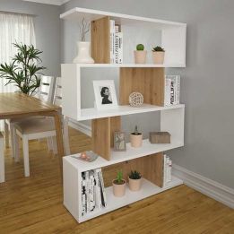 Estantería Salón, Librería, Color Blanco y Roble, Medidas: 152 cm (Alto) x 110 cm (Ancho) x 28,5 cm (Fondo