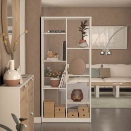 Estantería Alta Salón, Librería, Color Blanco, Medidas: 180 cm (Alto) x 85 cm (Ancho) x 28,5 cm (Fondo