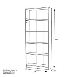 Estantería Alta Salón, Librería, Color Blanco, Medidas: 180 cm (Alto) x 75 cm (Ancho) x 25 cm (Fondo)