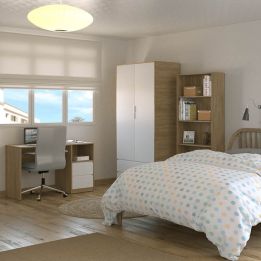 Escritorio de Oficina con 2 Cajones y 1 Estante, MDF Roble y Blanco, 120x50x75 cm - Moderno y Funcional