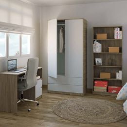 Escritorio de Oficina con 2 Cajones y 1 Estante, MDF Roble y Blanco, 120x50x75 cm - Moderno y Funcional