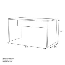 Mesa de Escritorio 138 Cm de ancho con patas de Madera Blanca y tapa Color Roble 67x75x138 Cm