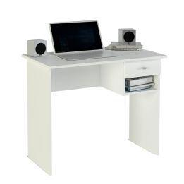 Mesa de Escritorio y Trabajo en Color Blanco, 90x50x74cm - Con Cajón y Estante para Oficina o Estudio