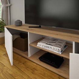 Mueble Salón Comedor 2 Módulos y 1 Estantería con puertas Color Blanco Y roble Estilo Moderno 180x80x40 Cm