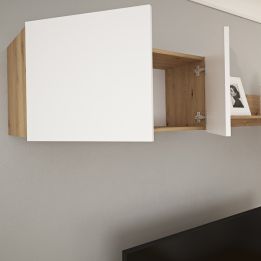 Mueble Salón Comedor 2 Módulos y 1 Estantería con puertas Color Blanco Y roble Estilo Moderno 180x80x40 Cm
