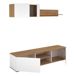 Mueble Salón Comedor 2 Módulos y 1 Estantería con puertas Color Blanco Y roble Estilo Moderno 180x80x40 Cm