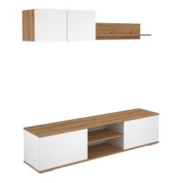 Mueble Salón Comedor 2 Módulos y 1 Estantería con puertas Color Blanco Y roble Estilo Moderno 180x80x40 Cm