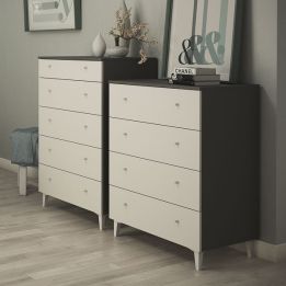 Cómoda con 5 Cajones, para Dormitorio, Acabado en Color Blanco, Medidas: 80 cm (Ancho) x 114,6 cm (Alto) x 48 cm (Fondo)