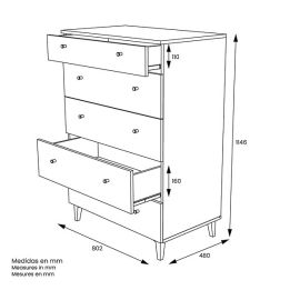Cómoda con 5 Cajones, para Dormitorio, Acabado en Color Blanco, Medidas: 80 cm (Ancho) x 114,6 cm (Alto) x 48 cm (Fondo)