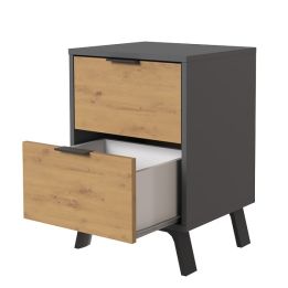 Mesita de noche 2 cajones Moderna acabado Gris/roble 56.5cm(alto) 40cm(ancho) 35cm(fondo)