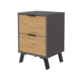 Mesita de noche 2 cajones Moderna acabado Gris/roble 56.5cm(alto) 40cm(ancho) 35cm(fondo)