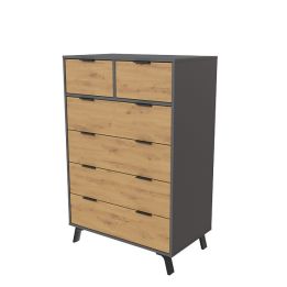 Cómoda con 6 Cajones, para Dormitorio, Acabado en Color Gris/roble, Medidas: 80 cm (Ancho) x 122 cm (Alto) x 48 cm (Fondo)