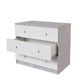 Cómoda con 3 Cajones, para Dormitorio, Acabado en Color Cemento Blanco, Medidas: 80 cm (Ancho) x 70 cm (Alto) x 48 cm (Fondo)