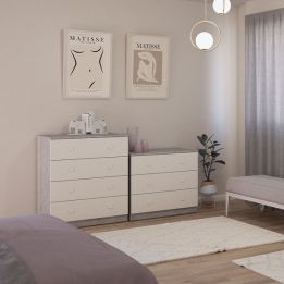 Cómoda con 3 Cajones, para Dormitorio, Acabado en Color Cemento Blanco, Medidas: 80 cm (Ancho) x 70 cm (Alto) x 48 cm (Fondo)