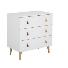 Cómoda con 3 Cajones, para Dormitorio, Acabado en Color Blanco, Medidas: 80 cm (Ancho) x 83,5 cm (Alto) x 48 cm (Fondo)