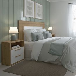 Cabezal para Cama de Matrimonio con patas, Color Blanco y Roble, Medidas: 160 cm (Ancho) x 130 cm (Alto) x 2,5 cm (Fondo)
