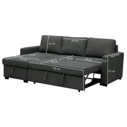 Sofá Cama 3 Plazas Reversible con Chaiselongue y Almacenaje, Tapizado en Tela Gris, 229x93x153 cm