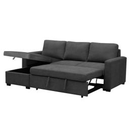 Sofá Cama 3 Plazas Reversible con Chaiselongue y Almacenaje, Tapizado en Tela Gris, 229x93x153 cm