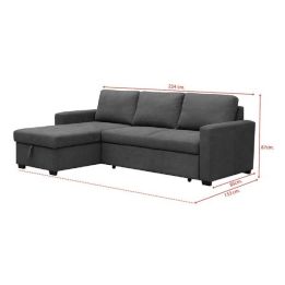 Sofá Cama 3 Plazas Reversible con Chaiselongue y Almacenaje, Tapizado en Tela Gris, 229x93x153 cm