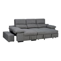 Sofá con Chaiselongue Reversible Color Cemento, Asientos Extensibles y Arcón, 291x160x104 cm, Tapizado en Tela